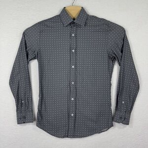 Duchamp London‎ Shirt Mens Small 14.5 Gray Diamond Print Button-Up  Long Sleeve